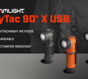 Streamlight PolyTac 90® X USB Rechargeable Multi-Fuel Right-Angle Flashlight with Carabiner and Pocket Clip Attachment Options