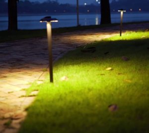 Modern LED bollard luminaires for outdoor garden lighting