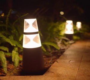 Decorative LED bollard lights illuminate pedestrian areas