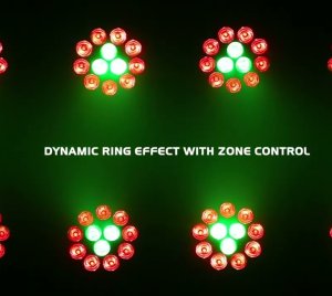 JMAZ Radiant Par Quad12 RGBA LED Wash Light with Dynamic Ring Effect, DMX and IR Remote Control for Stage and Event Lighting