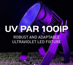 ADJ UV PAR 100IP COB LED Blacklight Fixture/Wash Light with Strobe Effects and DMX/RDM Control