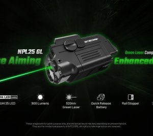 Nitecore NPL25 GL LED Weapon Light with Green Laser for Pistols/Handguns