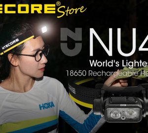 Nitecore NU43 Ultra-Light Rechargeable LED Headlamp with Proximity Sensor, Auxiliary Red Light, Dual Beam