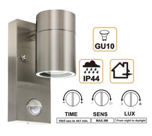 External Wall Security Spot Lights PIR Sensor Modern Up Down Stainless Steel Lamps Fixture Use GU10 (not Included) IP44 Waterproof