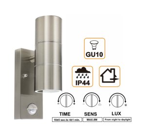 Exterior Wall Lights PIR Sensor Modern Double Up Down Stainless Steel Lamps Fixture Use GU10 (not Included) IP44 Waterproof