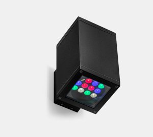 Outdoor RGBW Architectural LED Wall-Mount Fixture with Dual Light Shaft Emission for Accent and Facade Illumination