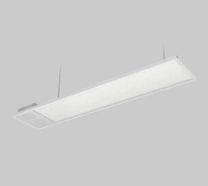 Educational LED Ceiling Light with Integrated AI Sound Amplifier, Low Flicker, Anti-Glare Prismatic Lens