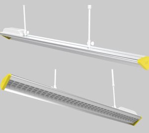 Pendant Mount LED Classroom Light with Glare Control, Flicker-Free Output, and RG0 Blue Light Safety