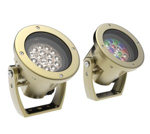 Underwater RGBW/Static White LED Spotlight for Water Feature with Marine-Grade Brass Construction