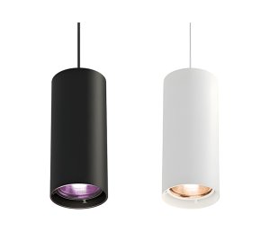RGBW LED Cylinder Pendant with Interchangeable Optics and DMX512 Control for Dynamic Interior Lighting