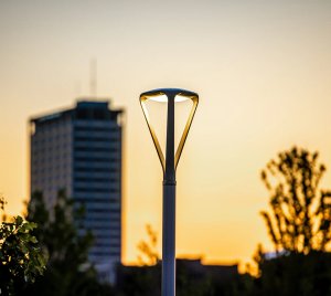 LED Post Top Area Light with Organic Design and Class 2 Dimmable Driver for Public Pedestrian Spaces
