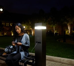 Outdoor Mobile Device Charging Station with Integrated LED Area Light