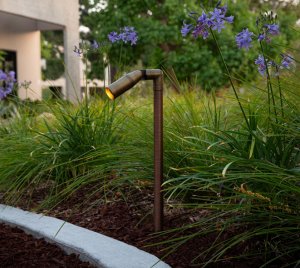 Adjustable Brass Path Light with Luxor RGBW Zoning and Dimming for Commercial and Residential Landscape Lighting