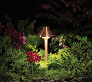 Wildlife-Friendly LED Path Light with 3LEDT Certification and Antique Brass Riser for Eco-Conscious Installations