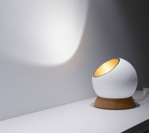 Modern Table Lamp with Wooden Base and Adjustable Spherical LED for Accent Lighting