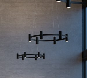 Modern Aluminum Cast LED Chandeliers with Chrome Trim and Velvet Black Finish
