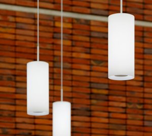 Cylindrical LED Pendant Light with Hand-Blown Satin Opal Glass