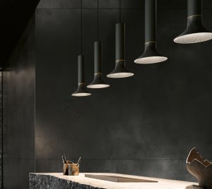 Architectural LED Pendant Light Featuring 3D-Printed Mesh Structure and Brass Detailing