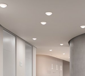 Elegant Recessed Ceiling Light with Convex BEGA NeoGlass® Diffuser and Wide Beam Output