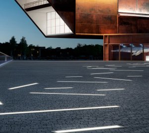 Linear In-Ground LED Light for Shallow Concrete and Paved Installations in Landscape and Architectural Design