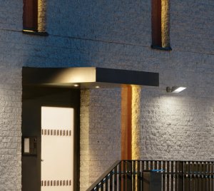 Outdoor LED Floodlight with Outrigger Arm and Mounting Box for Architectural, Landscape, Area, Signage Lighting