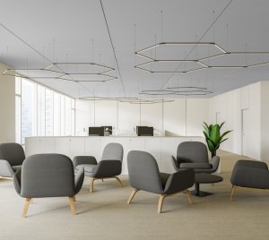 Modular LED Pendant Lighting Fixture with Rotating Bars and Optional Acoustics