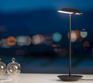 Circular LED Table Lamp with Built-In USB Charging Port and Customizable Base Plates