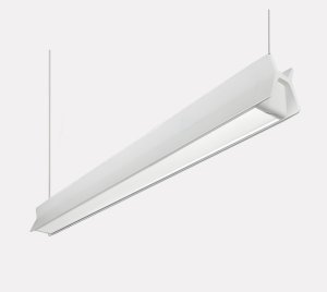 Office Pendant Light with Integrated Occupancy Sensor and Microprismatic Diffuser for Glare Reduction