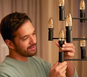 Philips Hue Candelabra Base Vintage LED Filament Bulb with Smart App, Voice Control, and Decorative Glow
