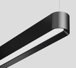 Linear Architectural Pendant Light with Microgroove Lens for Enhanced Visual Comfort