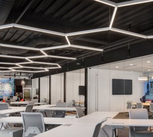 Stencil Architectural Pendant Lighting Fixture with Direct/Indirect Options and Accent Layers