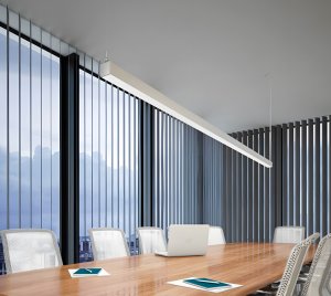 Suspended Linear LED Light Fixture with PoE and Wireless Sensor Integration