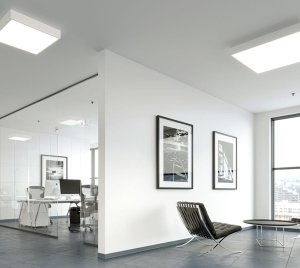 Square Surface Mount LED Ceiling Light with PoE Network Integration and Emergency Battery Backup