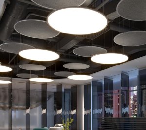 Ultra-Thin LED Disc Pendant Light with Integrated Acoustic Sound Absorption Panels