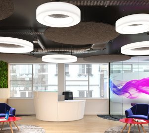 Acrylic Diffuser LED Pendant Light with Acoustic Sound Absorbing Panels