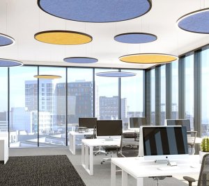 Slim Profile LED Ring Pendant with ASTM E84 Class A Fire-Rated Acoustic Panels