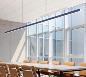 Straight Suspended LED Architectural Lighting Fixture with Seamless Diffuser and Rounded End Caps