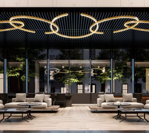 LED Pendant Light with Sculpted Arc and Seamless Wrapped Diffuser