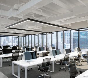 Architectural Suspended Continuous Linear LED Fixture with Emergency Backup and Smart Network Integration