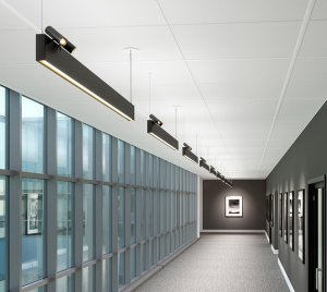 Suspended Linear LED Lighting System with Adjustable Spotlights
