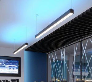 Suspended LED Linear Light Rated for Damp Locations with PoE Network Integration