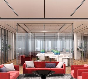 Recessed Linear LED Ceiling Light with Concave Louver Optics for Glare Control