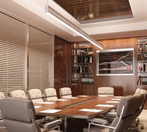 Suspended Continuous Linear LED Light with Aerodynamic Hourglass Profile and Side Glow