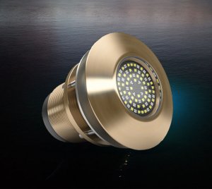 High Lumen Output Underwater LED Light with Interchangeable Thru-Hull and Dual-Color Functionality
