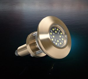 Interchangeable Thru-Hull Dual Color LED Underwater Light for Side, Transom, and Bottom Mounting