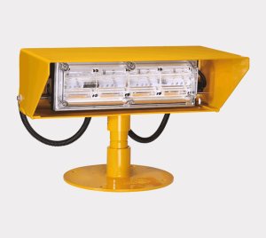 Solar and Wired Helipad Floodlight with Glare-Shielded Adjustable Optics for Pilot Safety