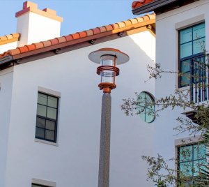 LED Post Top Lighting Fixture with Tall Cylindrical Form and Architectural Styling