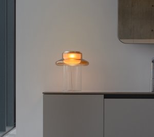 Modern Art-Inspired LED Table Lamp with Layered Glass Shade and Touch Dimmer Control