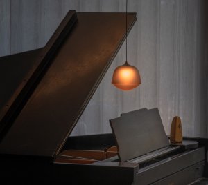 Designer LED Pendant Light with Etched Citrine Glass Shade for Modern Homes and Hotels