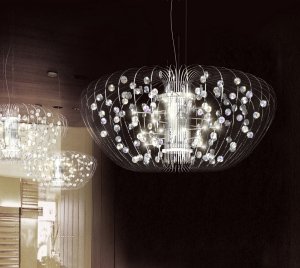Luxury Decorative Chandelier with Acrylic Wings, Octagonal Crystals, Powder-Coated Tube, and LED Bi-Pin Core for Ambient Glow